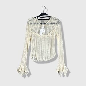 Anthropologie Ruffle Cuff Lace Top Women Small Creme Coquette Victorian Boho NWT